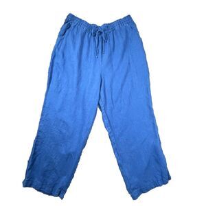 Soft Surroundings Womens Large Linen‎ Casual Blue Wide Leg Trousers Capri Pants